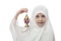 Young Muslim Girl in Hejab Holding Ramadan Lantern Royalty Free Stock Photo