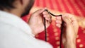 Young muslim prayer in mosque