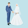 young muslim wedding couple in blue suit wedding dress