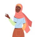 Young Muslim Woman Character in Hijab Reach Hand Giving Support Demonstrating Attention and Empathy Vector Illustration