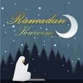 Young muslim woman with hijab praying in snow background.illustrator