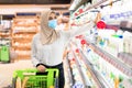 Muslim Woman Shopping Groceries Taking Milk From Shelf In Supermarket Royalty Free Stock Photo
