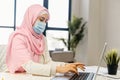 A young muslim woman wearing hijab and medical mask Royalty Free Stock Photo