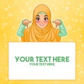 Muslim woman pointing finger down at copy space Royalty Free Stock Photo