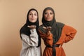 Young muslim women in hijab blowing air kiss at camera Royalty Free Stock Photo