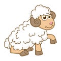 Young Mutton. Cartoon character Ram isolated on white background. Template of cute farm animal. Education card for kids Royalty Free Stock Photo