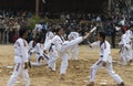 Young Naga Kids performing Martial Arts during Hornbill Festival,Nagaland,India Royalty Free Stock Photo