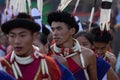 Young Naga tribesmen wearing traditional attire