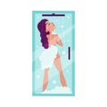 Young Naked Woman Standing in Shower Unit and Washing Vector Illustration Royalty Free Stock Photo