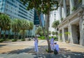 Young Navy soldiers walking on street