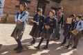 Young Nepalese students on a school trip to Bhaktapur Royalty Free Stock Photo