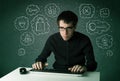 Young nerd hacker with virus and hacking thoughts Royalty Free Stock Photo