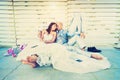 Young newlyweds having an emotional rest together after wedding Royalty Free Stock Photo