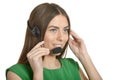 Young nice call operator woman on a white background Royalty Free Stock Photo