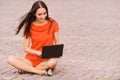 Young nice woman with laptop Royalty Free Stock Photo