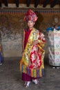 Young novice monk dress up for celebrate, Tamshing Goemba , Nyingma , Bumthang, central Bhutan.