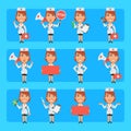 Young nurse in different poses and emotions Pack 2. Big character set