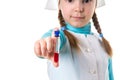 Young nurse with test tubes, red vaccine, closeup Royalty Free Stock Photo