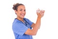 Young nurse washing hands with soap