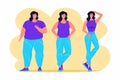 A young obese woman doing exercise. A girl working in sweat to get rid of belly fat. Obesity.