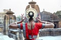 Young odissi female artist shows her inner beauty at Mukteshvara Temple,Bhubaneswar, Odisha, India Royalty Free Stock Photo