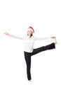 Young office woman in Big Toe yoga Pose in santa claus hat on white background Royalty Free Stock Photo