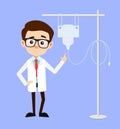 Young Otolaryngologist Showing Saline Solution Vector Illustration