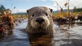 Young Otter Swimming In Unreal Engine Rendered Wilderness