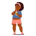 Young Overweight Black Girl Character Holding Glass Bottle, Filled With Vibrant Juice, Sipping Slowly