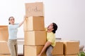 The young pair moving to new apaprtment Royalty Free Stock Photo