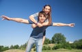 Young pair play in airplane Royalty Free Stock Photo