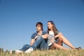 Young pair relax in park Royalty Free Stock Photo