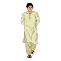 Young Pakistani Man wearing shalwar Kameez, kurta. South Asia traditional dress, muslime male cloth Royalty Free Stock Photo