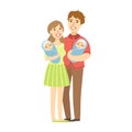 Young Parents Holding Newborn Twins In Arms, Illustration From Happy Loving Families Series Royalty Free Stock Photo