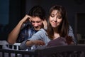 The young parents sleepless with newborn baby at night Royalty Free Stock Photo