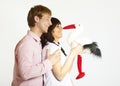 Young parents with stork toy Royalty Free Stock Photo