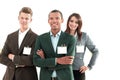 Young participants of the conference with blank badges, Royalty Free Stock Photo