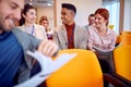 Young participants are enjoying a business lecture in the conference room. Business, people, company Royalty Free Stock Photo