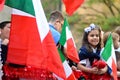 Young participants holding Italian flag at the annual Columbus Day parade in New York City, USA