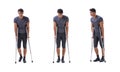 The young patient athlete sportsman suffering an injury trauma with crutches isolated on white Royalty Free Stock Photo