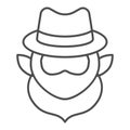 Young Patrick with a beard thin line icon. Leprechaun avatar outline style pictogram on white background. Patrick day