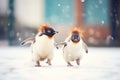 young penguins chasing each other