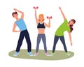 Young people athletes practicing exercise characters
