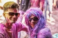 Young people celebrate Holi festival in New Delhi India