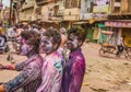 Young people celebrate Holi festival in New Delhi India