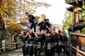 Young people celebrating a sake festival in the old town of Hida Takayama, Japan