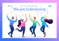 Young people at a Christmas corporate party, dancing, having fun. Flat 2D character. Landing page concepts and web design