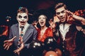 Young People in Costumes Celebrating Halloween Royalty Free Stock Photo