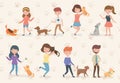 Young people with cute little dogs and cats mascots Royalty Free Stock Photo
