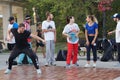 Young people dancing break dance on the street of Varna